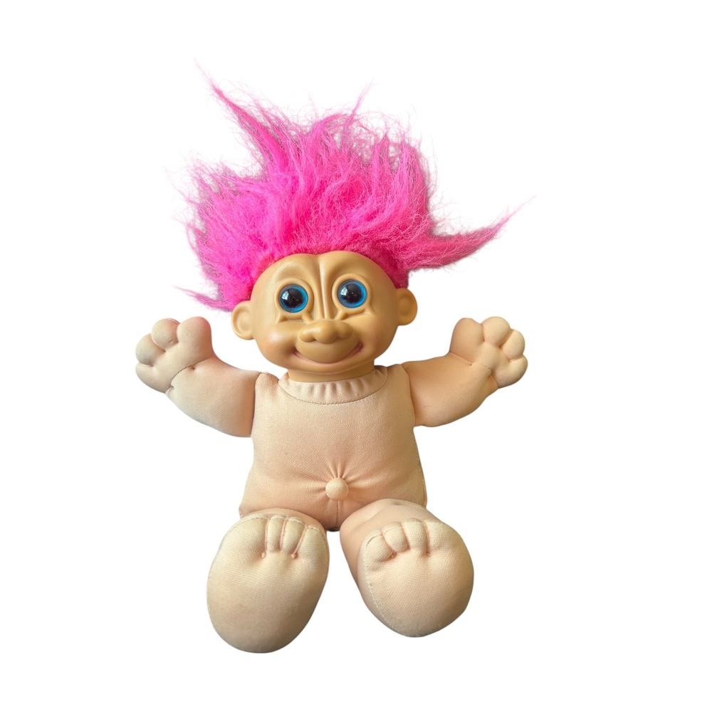 Russ Berrie Troll Doll Plush Cloth Body Vinyl Head 13" Pink Hair Vintage 90s Toy